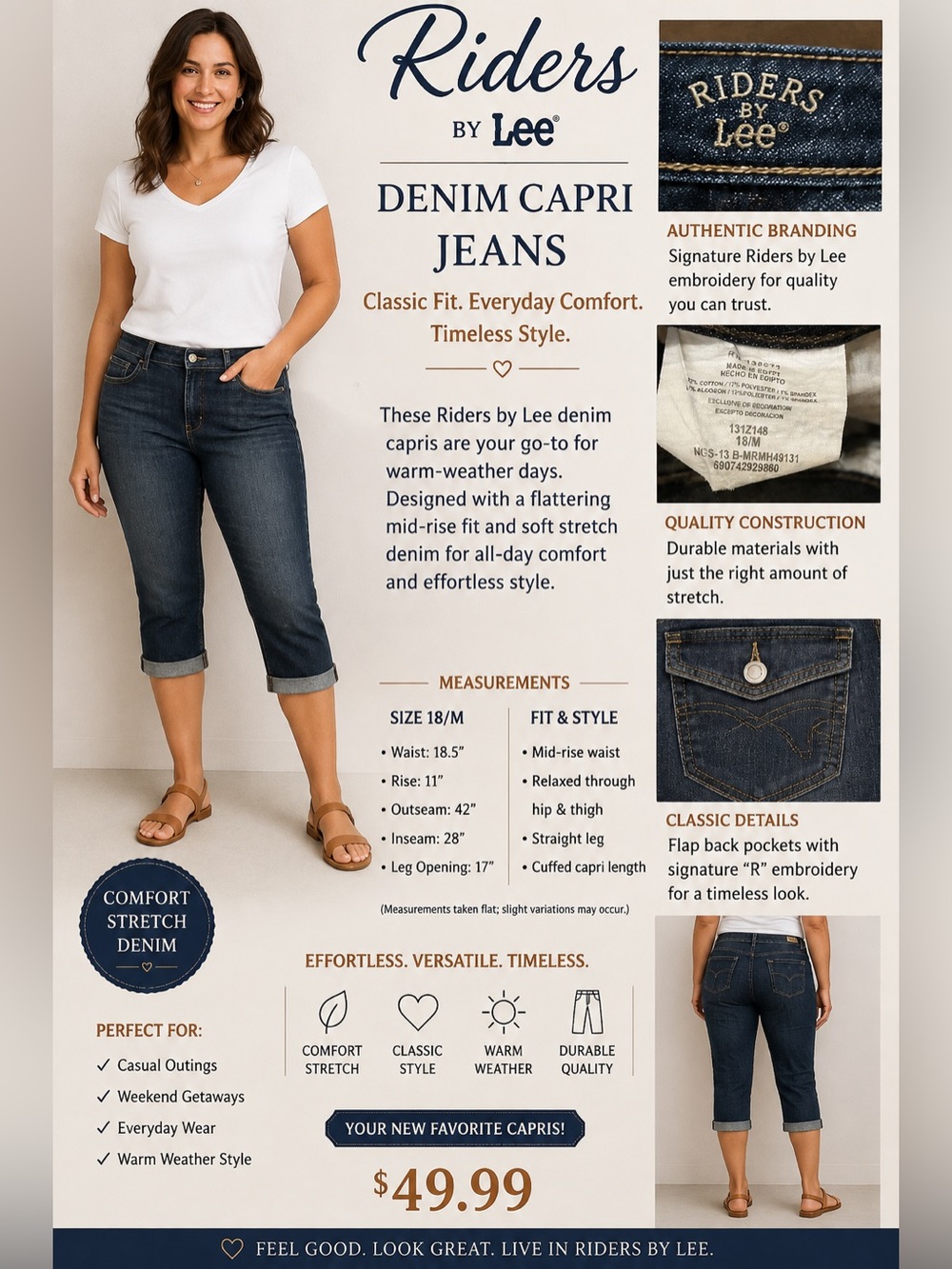 Riders by Lee Women's Dark Blue Cuffed Cropped Jeans
